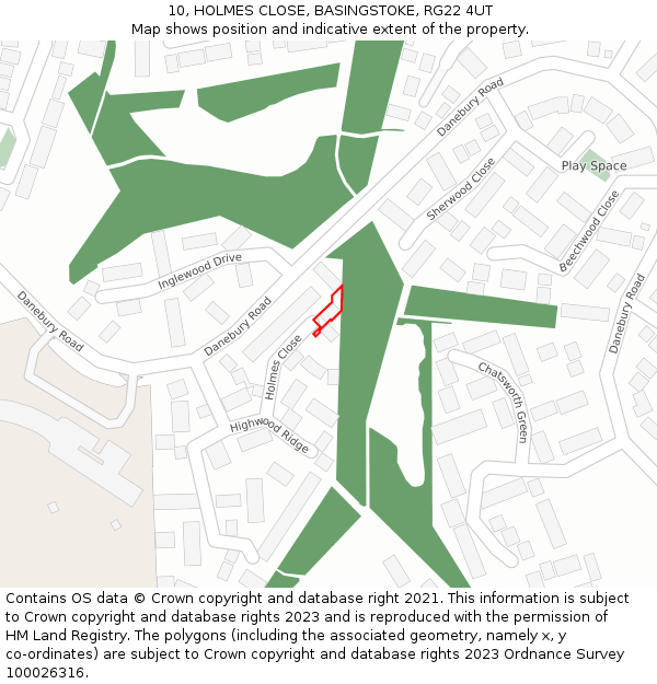 10, HOLMES CLOSE, BASINGSTOKE, RG22 4UT: Location map and indicative extent of plot