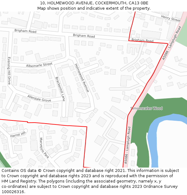 10, HOLMEWOOD AVENUE, COCKERMOUTH, CA13 0BE: Location map and indicative extent of plot