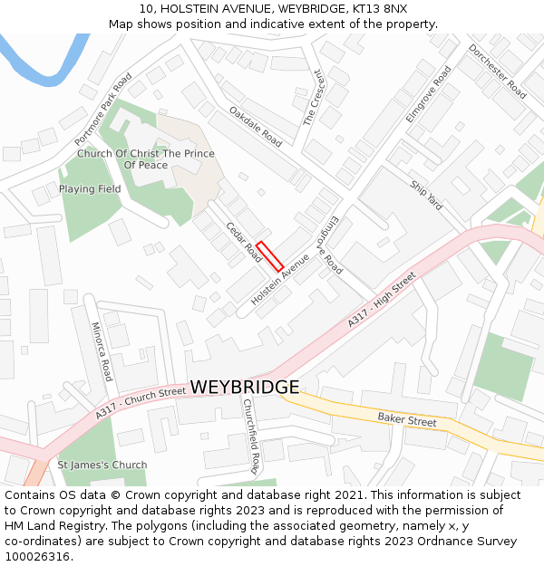 10, HOLSTEIN AVENUE, WEYBRIDGE, KT13 8NX: Location map and indicative extent of plot