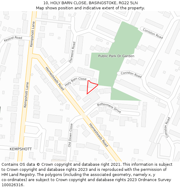 10, HOLY BARN CLOSE, BASINGSTOKE, RG22 5LN: Location map and indicative extent of plot