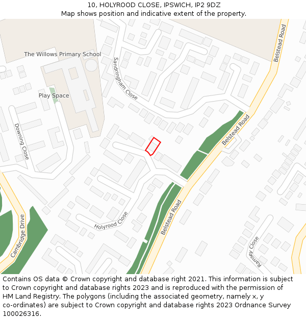 10, HOLYROOD CLOSE, IPSWICH, IP2 9DZ: Location map and indicative extent of plot