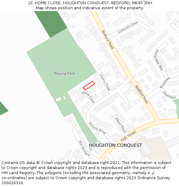 10, HOME CLOSE, HOUGHTON CONQUEST, BEDFORD, MK45 3NH: Location map and indicative extent of plot