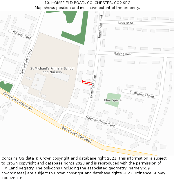 10, HOMEFIELD ROAD, COLCHESTER, CO2 9PG: Location map and indicative extent of plot