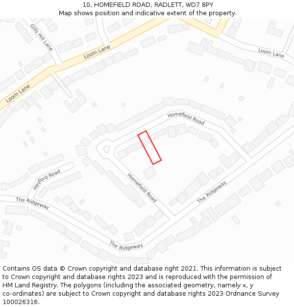 10, HOMEFIELD ROAD, RADLETT, WD7 8PY: Location map and indicative extent of plot