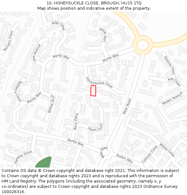 10, HONEYSUCKLE CLOSE, BROUGH, HU15 1TQ: Location map and indicative extent of plot