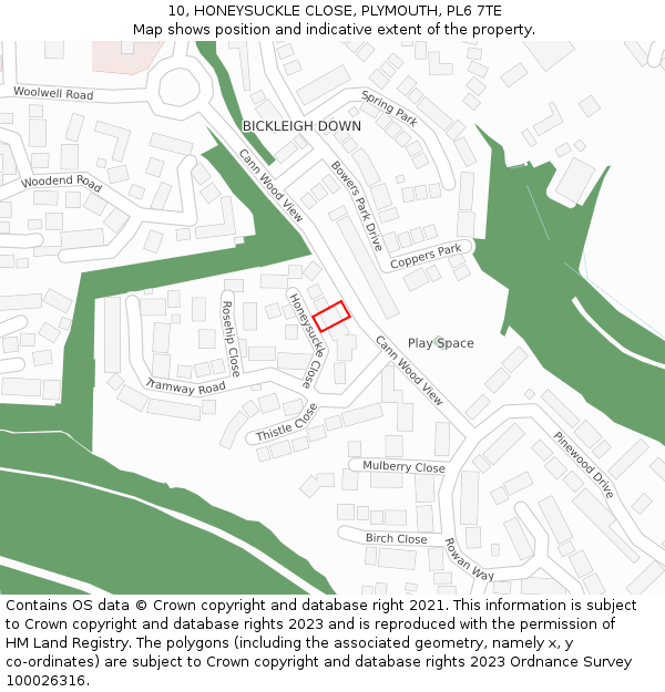 10, HONEYSUCKLE CLOSE, PLYMOUTH, PL6 7TE: Location map and indicative extent of plot