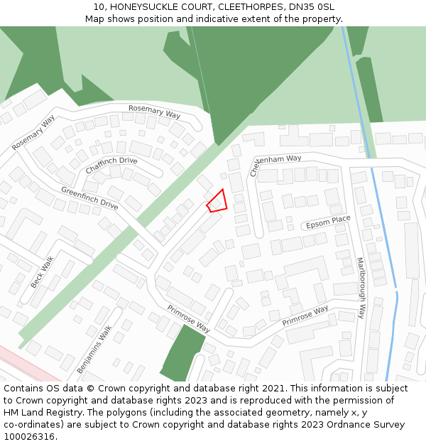 10, HONEYSUCKLE COURT, CLEETHORPES, DN35 0SL: Location map and indicative extent of plot