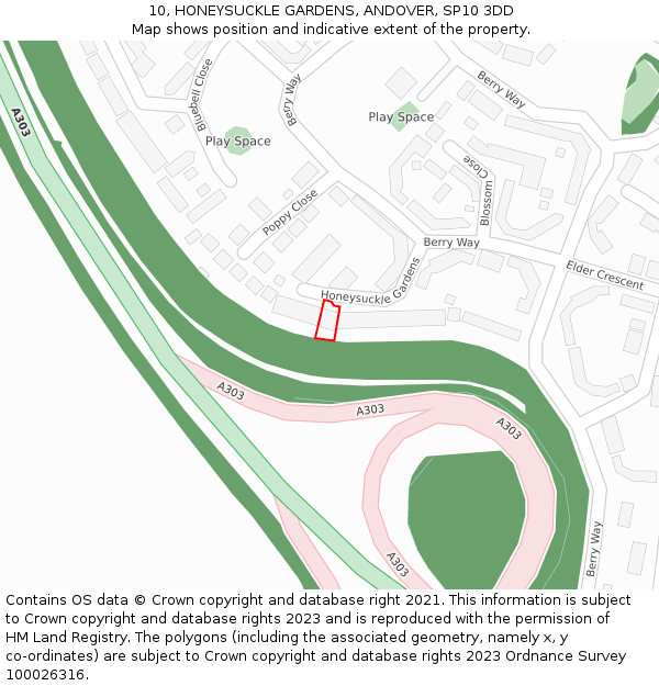 10, HONEYSUCKLE GARDENS, ANDOVER, SP10 3DD: Location map and indicative extent of plot