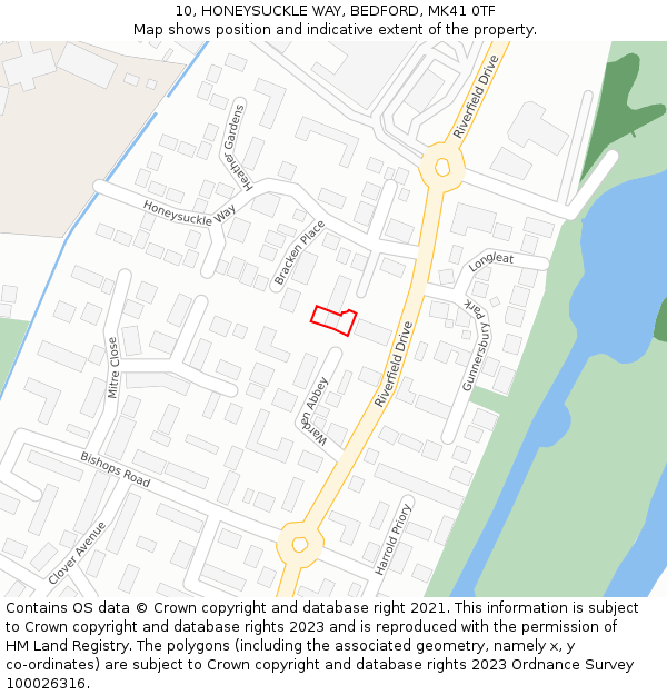 10, HONEYSUCKLE WAY, BEDFORD, MK41 0TF: Location map and indicative extent of plot