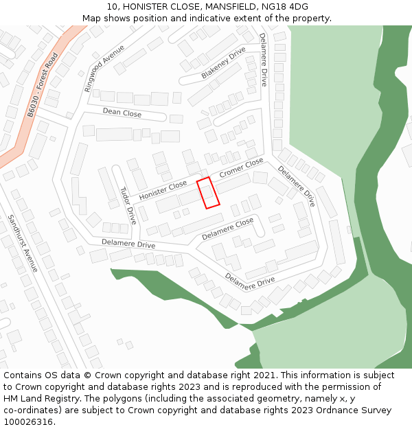 10, HONISTER CLOSE, MANSFIELD, NG18 4DG: Location map and indicative extent of plot