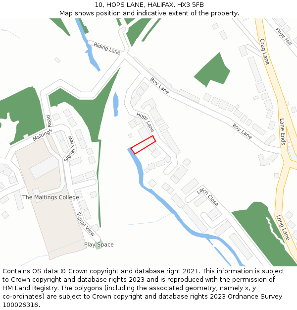 10, HOPS LANE, HALIFAX, HX3 5FB: Location map and indicative extent of plot