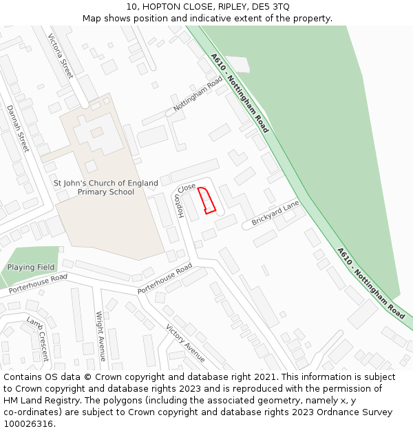 10, HOPTON CLOSE, RIPLEY, DE5 3TQ: Location map and indicative extent of plot