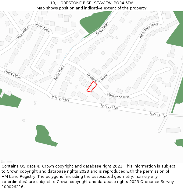 10, HORESTONE RISE, SEAVIEW, PO34 5DA: Location map and indicative extent of plot