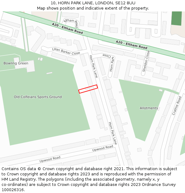 10, HORN PARK LANE, LONDON, SE12 8UU: Location map and indicative extent of plot