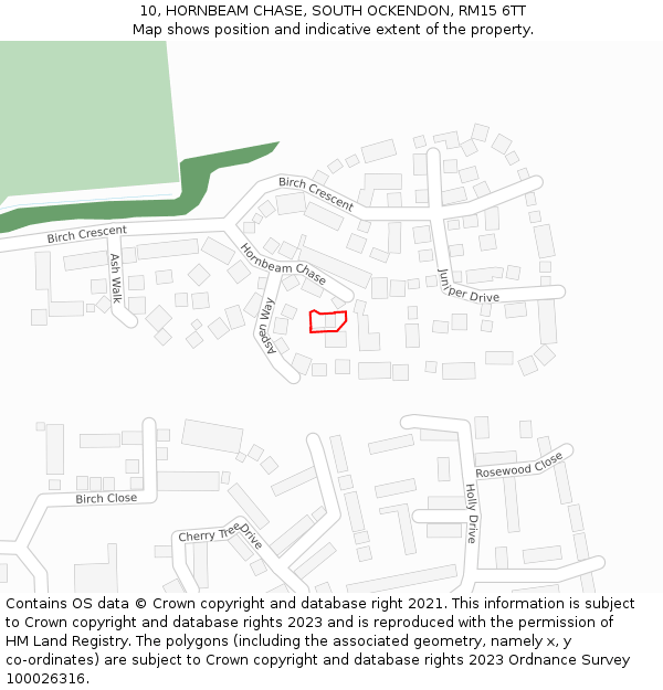 10, HORNBEAM CHASE, SOUTH OCKENDON, RM15 6TT: Location map and indicative extent of plot