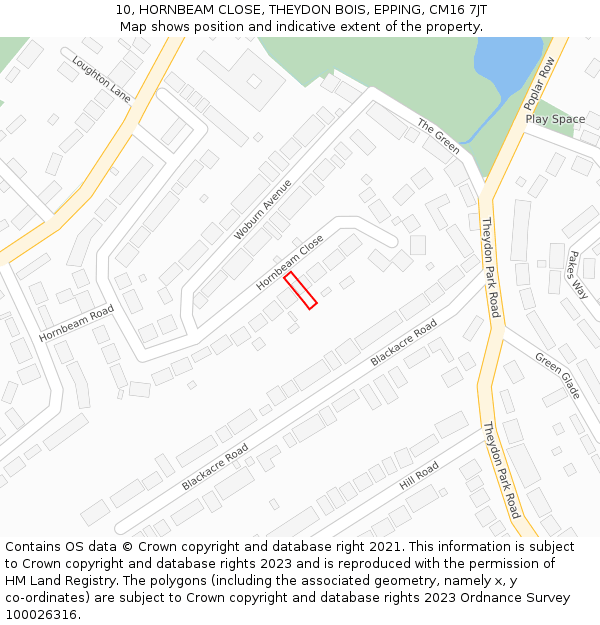 10, HORNBEAM CLOSE, THEYDON BOIS, EPPING, CM16 7JT: Location map and indicative extent of plot