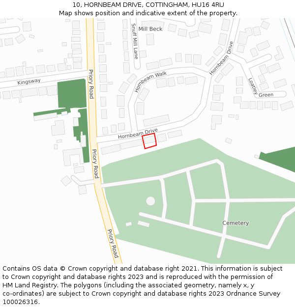 10, HORNBEAM DRIVE, COTTINGHAM, HU16 4RU: Location map and indicative extent of plot