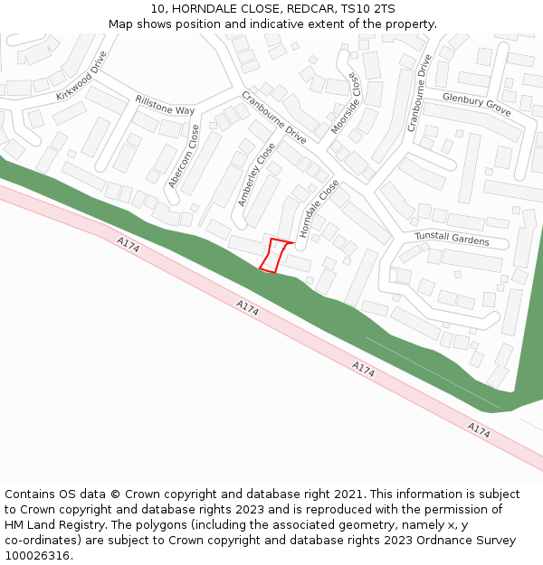 10, HORNDALE CLOSE, REDCAR, TS10 2TS: Location map and indicative extent of plot
