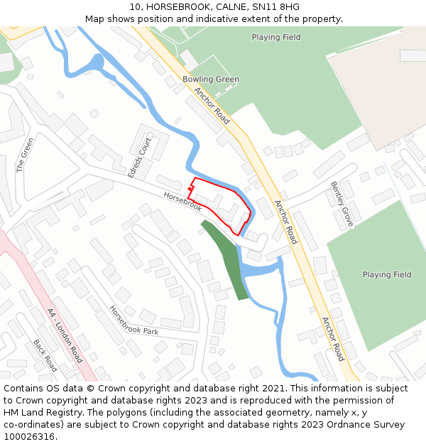 10, HORSEBROOK, CALNE, SN11 8HG: Location map and indicative extent of plot