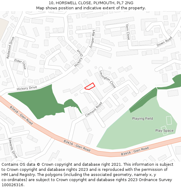 10, HORSWELL CLOSE, PLYMOUTH, PL7 2NG: Location map and indicative extent of plot
