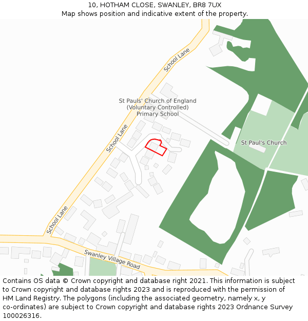 10, HOTHAM CLOSE, SWANLEY, BR8 7UX: Location map and indicative extent of plot