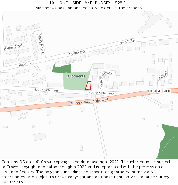 10, HOUGH SIDE LANE, PUDSEY, LS28 9JH: Location map and indicative extent of plot