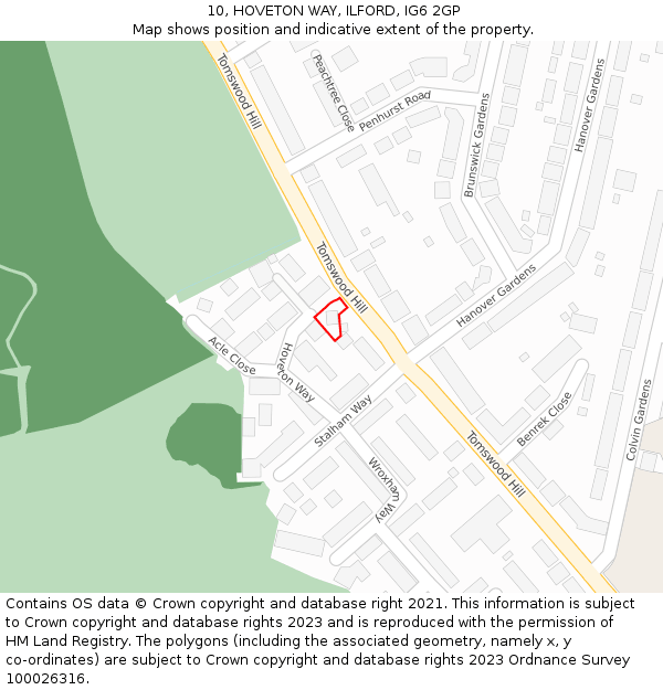10, HOVETON WAY, ILFORD, IG6 2GP: Location map and indicative extent of plot