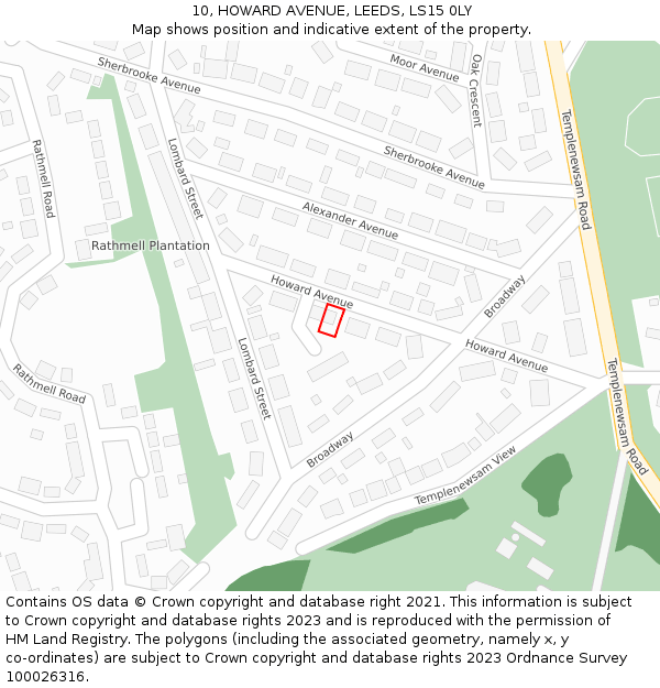 10, HOWARD AVENUE, LEEDS, LS15 0LY: Location map and indicative extent of plot
