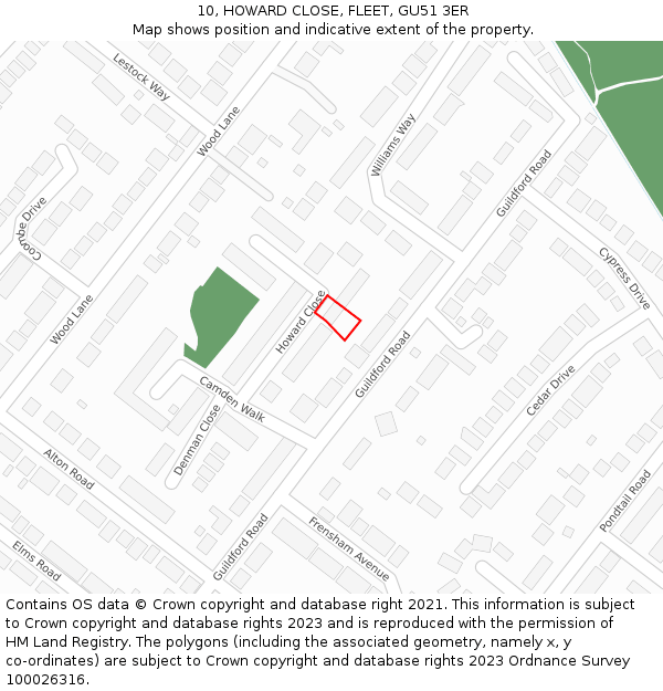 10, HOWARD CLOSE, FLEET, GU51 3ER: Location map and indicative extent of plot