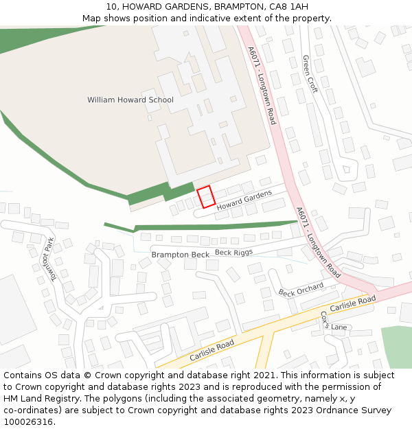 10, HOWARD GARDENS, BRAMPTON, CA8 1AH: Location map and indicative extent of plot