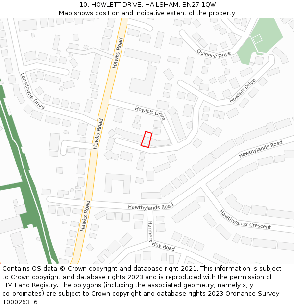 10, HOWLETT DRIVE, HAILSHAM, BN27 1QW: Location map and indicative extent of plot
