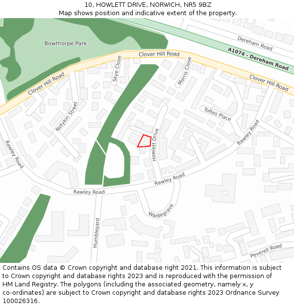 10, HOWLETT DRIVE, NORWICH, NR5 9BZ: Location map and indicative extent of plot
