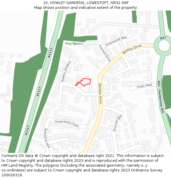 10, HOWLEY GARDENS, LOWESTOFT, NR32 4WF: Location map and indicative extent of plot