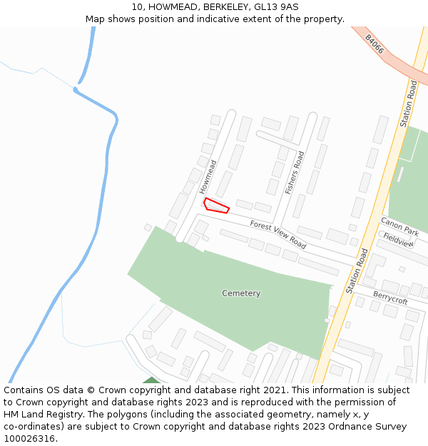 10, HOWMEAD, BERKELEY, GL13 9AS: Location map and indicative extent of plot