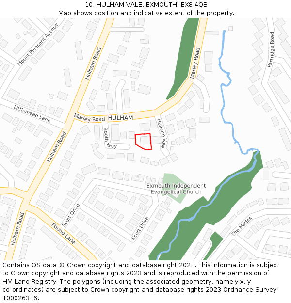 10, HULHAM VALE, EXMOUTH, EX8 4QB: Location map and indicative extent of plot