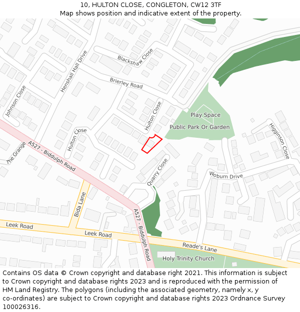 10, HULTON CLOSE, CONGLETON, CW12 3TF: Location map and indicative extent of plot