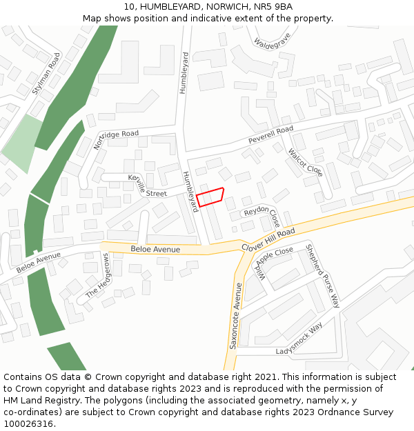 10, HUMBLEYARD, NORWICH, NR5 9BA: Location map and indicative extent of plot