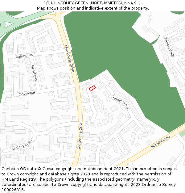 10, HUNSBURY GREEN, NORTHAMPTON, NN4 9UL: Location map and indicative extent of plot