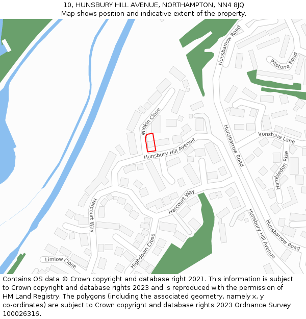 10, HUNSBURY HILL AVENUE, NORTHAMPTON, NN4 8JQ: Location map and indicative extent of plot