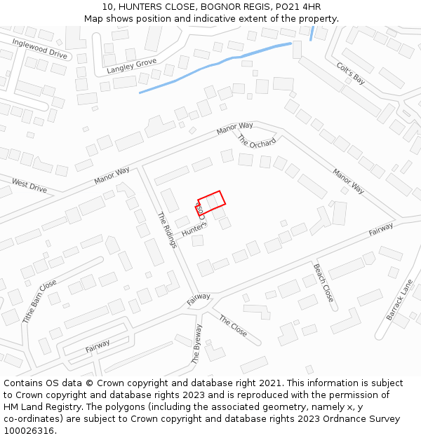 10, HUNTERS CLOSE, BOGNOR REGIS, PO21 4HR: Location map and indicative extent of plot