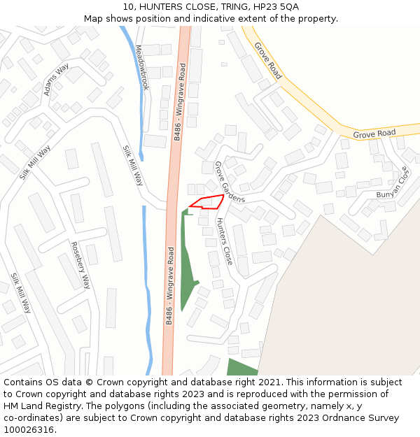 10, HUNTERS CLOSE, TRING, HP23 5QA: Location map and indicative extent of plot