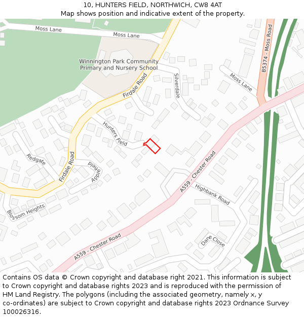 10, HUNTERS FIELD, NORTHWICH, CW8 4AT: Location map and indicative extent of plot