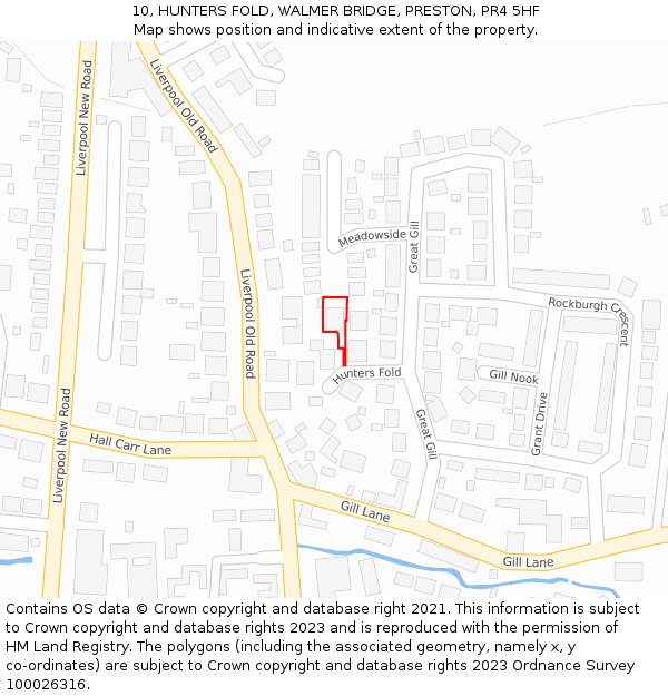 10, HUNTERS FOLD, WALMER BRIDGE, PRESTON, PR4 5HF: Location map and indicative extent of plot