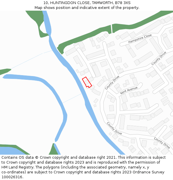 10, HUNTINGDON CLOSE, TAMWORTH, B78 3XS: Location map and indicative extent of plot