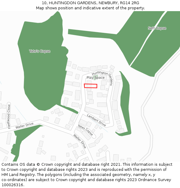 10, HUNTINGDON GARDENS, NEWBURY, RG14 2RG: Location map and indicative extent of plot