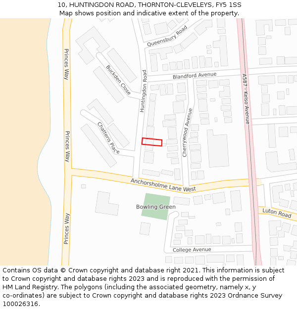 10, HUNTINGDON ROAD, THORNTON-CLEVELEYS, FY5 1SS: Location map and indicative extent of plot