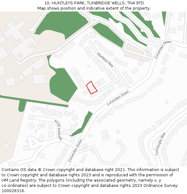 10, HUNTLEYS PARK, TUNBRIDGE WELLS, TN4 9TD: Location map and indicative extent of plot