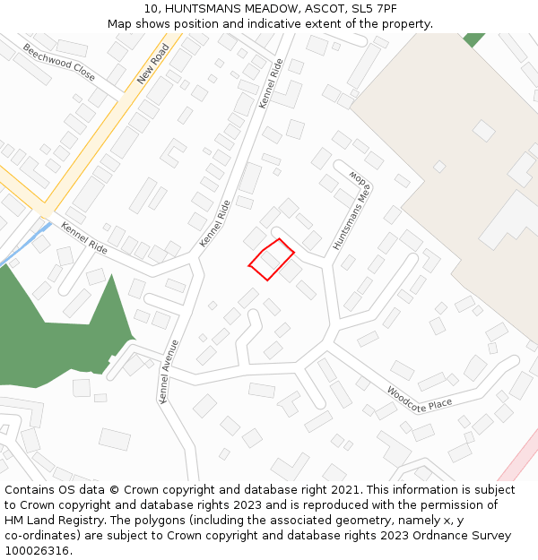 10, HUNTSMANS MEADOW, ASCOT, SL5 7PF: Location map and indicative extent of plot