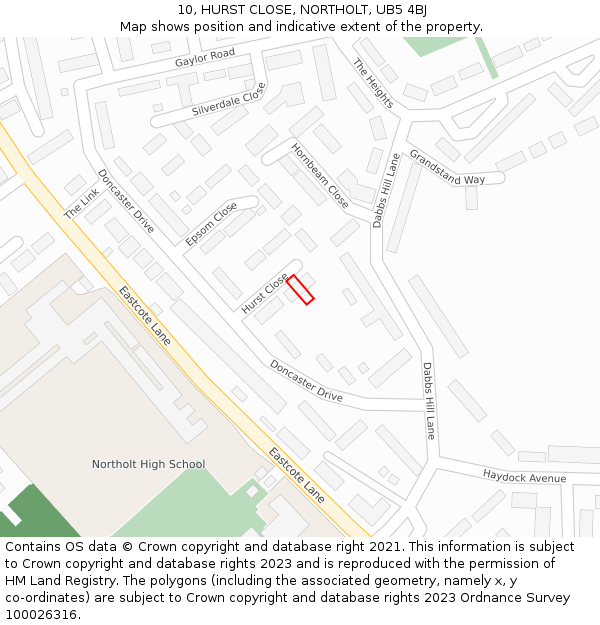 10, HURST CLOSE, NORTHOLT, UB5 4BJ: Location map and indicative extent of plot