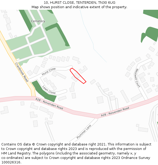 10, HURST CLOSE, TENTERDEN, TN30 6UG: Location map and indicative extent of plot